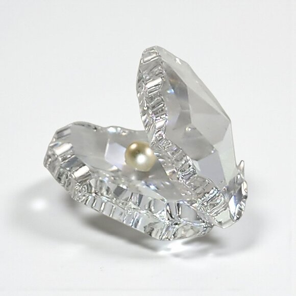 Crystal Clam Shell with Pearl Figurine Clear Glass Small Vintage Keepsake Decor - Picture 4 of 6